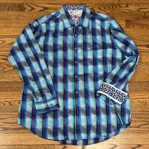 Robert Graham Blue and Black Plaid Men's Shirt XL